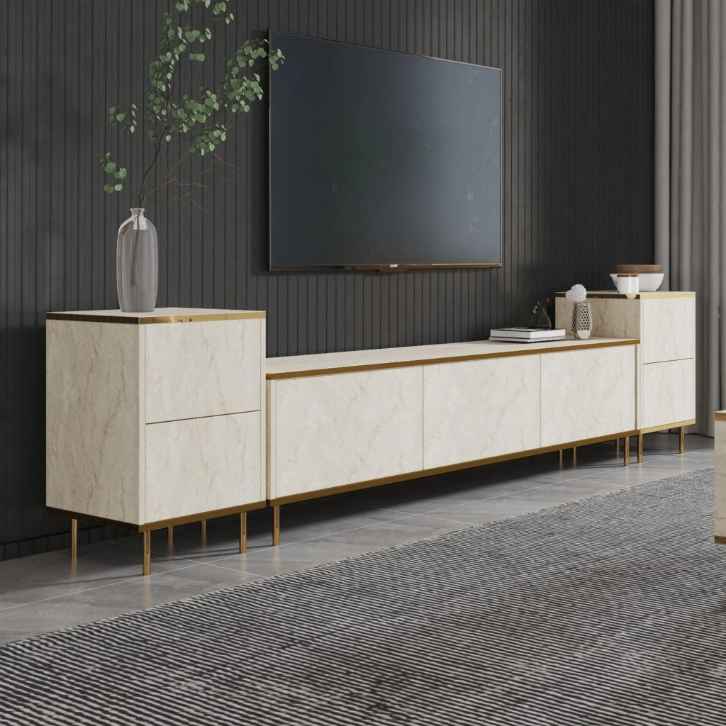 Cortin, Mobile Porta tv 2 Ripiani, 180x35x45h cm Beige Marmo