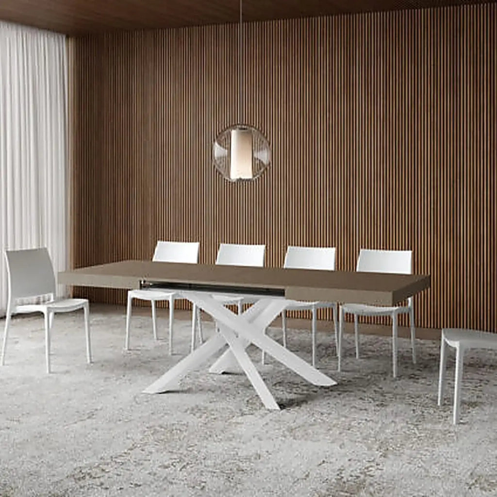 Tavolo allungabile 140/400x90 cm Volantis tortora gambe bianche