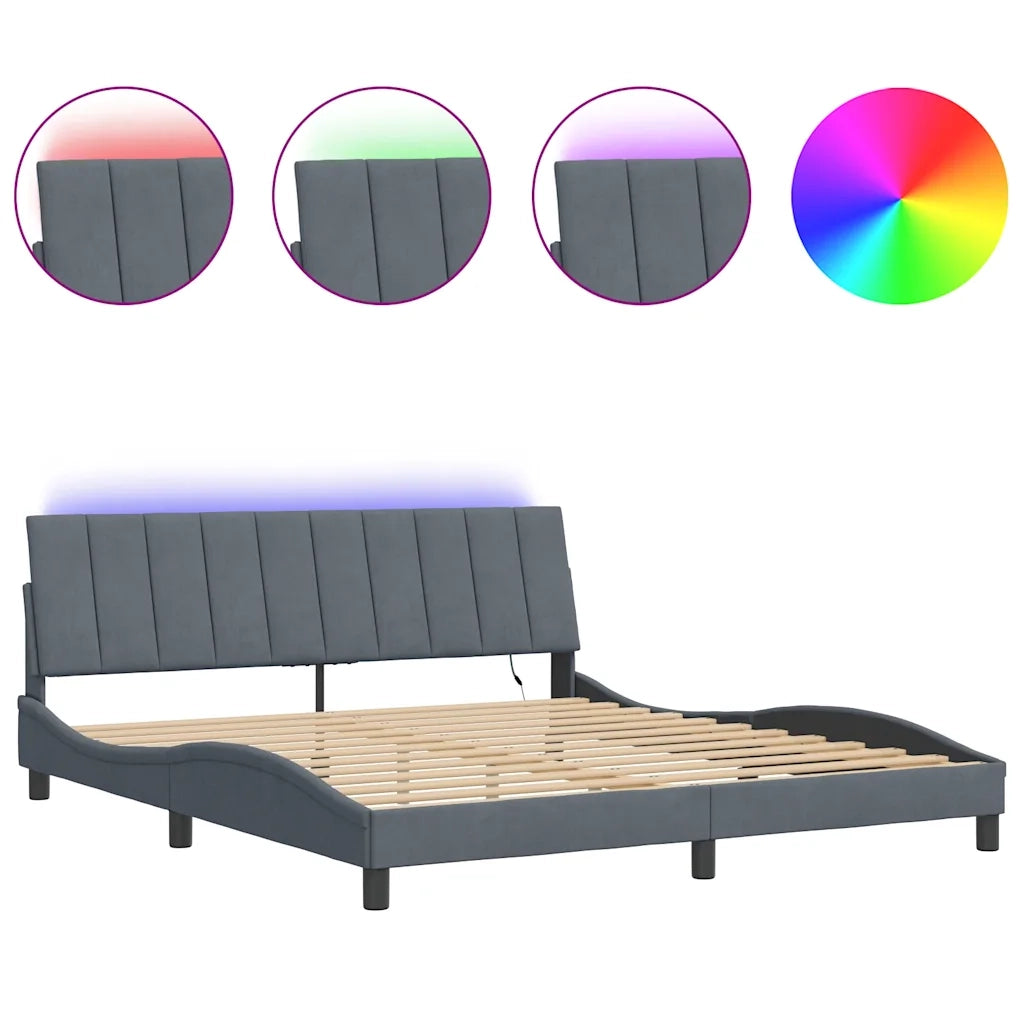 Giroletto con LED senza Materasso-Struttura Letto Hanko Grigio Scuro 180x200 cm in Velluto