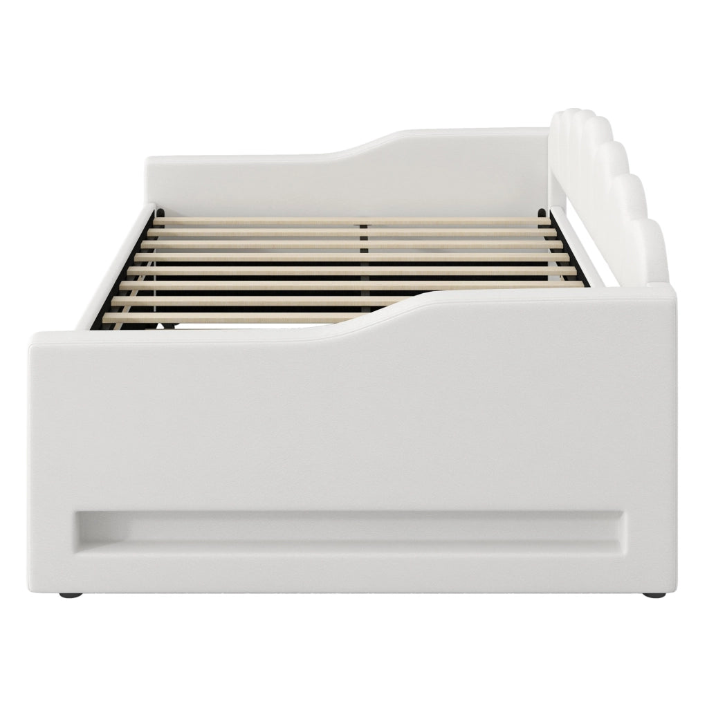 Letto imbottito 140x200 cm con LED laterali e letto estraibile beige