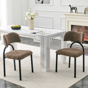 Set di 2 sedie da sala da pranzo moderne imbottite con schienale curvo e struttura in metallo nero, tessuto marrone