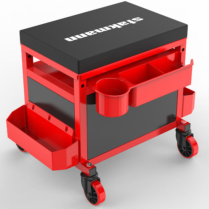 Sgabello da Officina con Cassetto Porta Attrezzi Utensili con Ruote