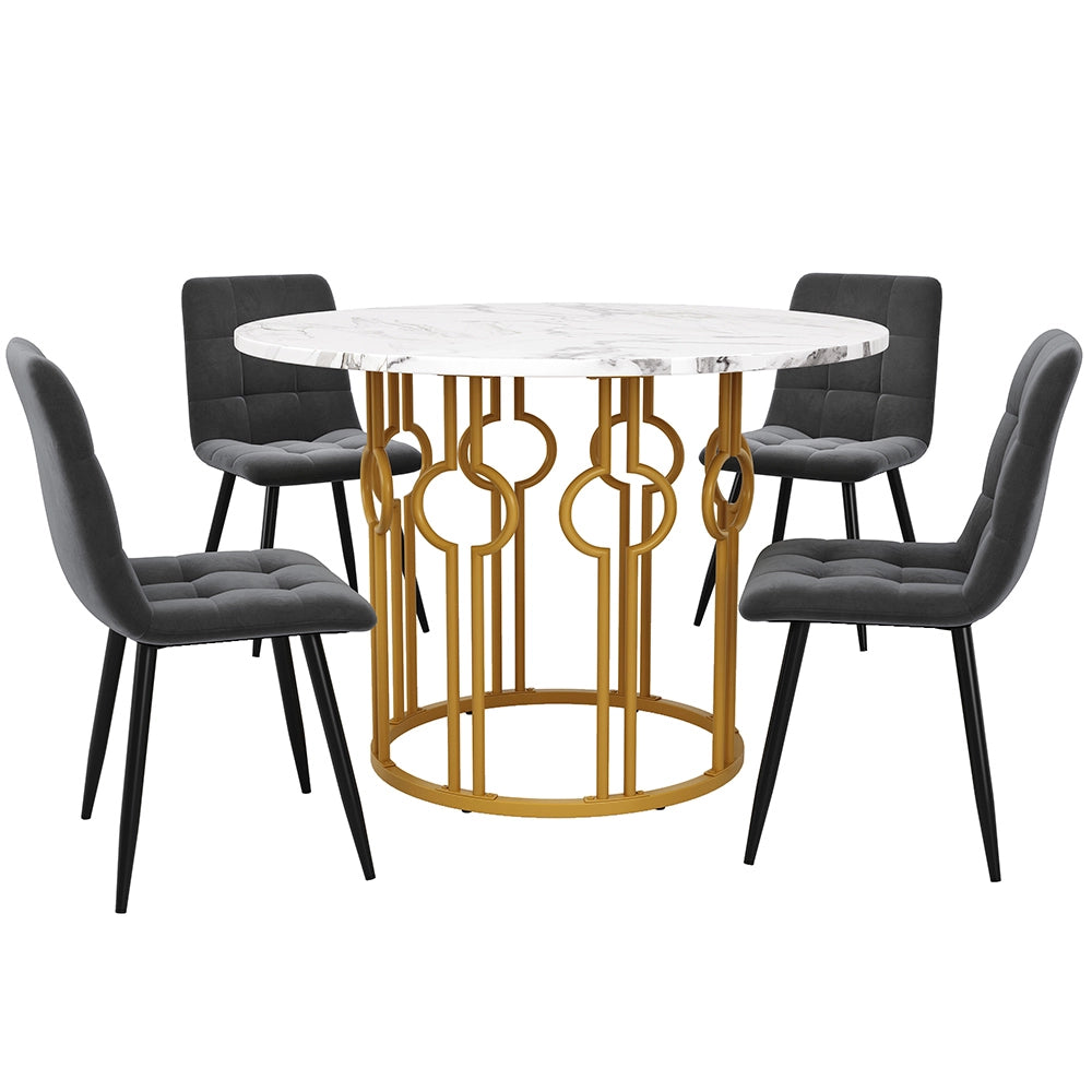 Set tavolo-Xylo-100cm rotondo 4 sedie grigio piedi dorati