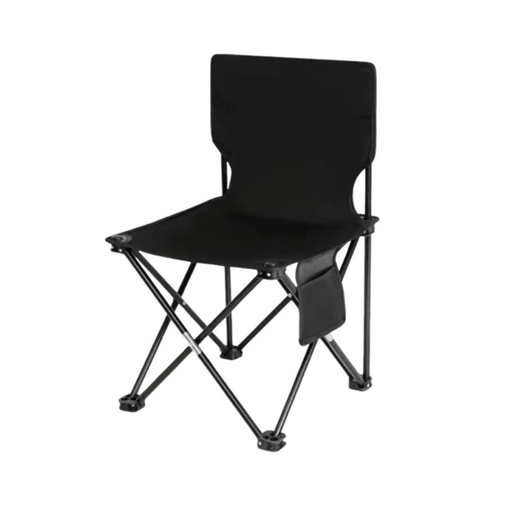 Trade Shop - Sedia Pieghevole Con Schienale Tasca Laterale Per Pesca Campeggio 39x39x65cm Nero 632839 -