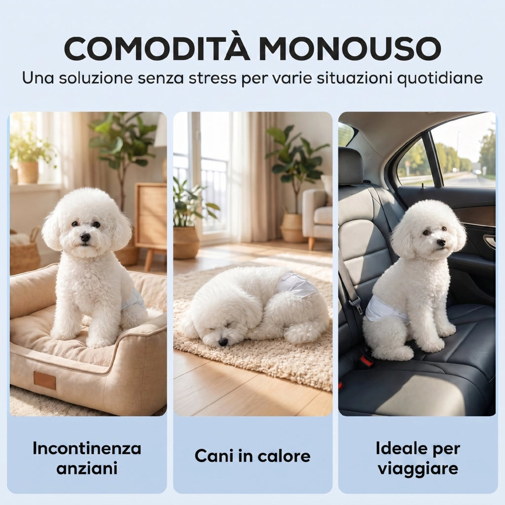 48 Pezzi Pannolini per Cani Maschi Vita 45-64 cm Peso 6-17 kg con Fascia Elastica Regolabile Bianco