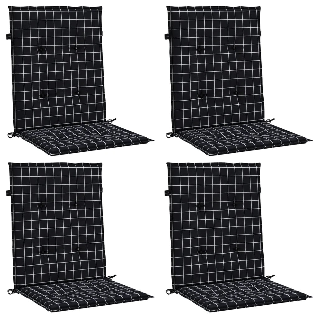 Cuscini Sedia Schienale Basso 4 pz Motivo a Quadri Nero Tessuto 361323