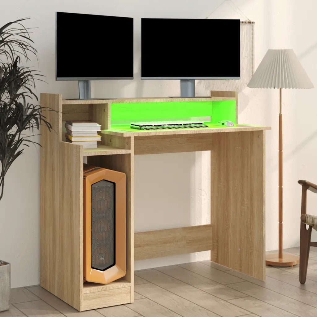 Scrivania con Luci LED Rovere Sonoma 97x45x90 cm in Multistrato 805555