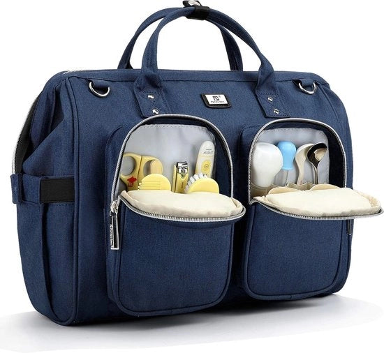 Borsa da viaggio con cuscino idrorepellente e cinturino con 2 anelli per passeggino e regolazione del largo, schiena regolabile