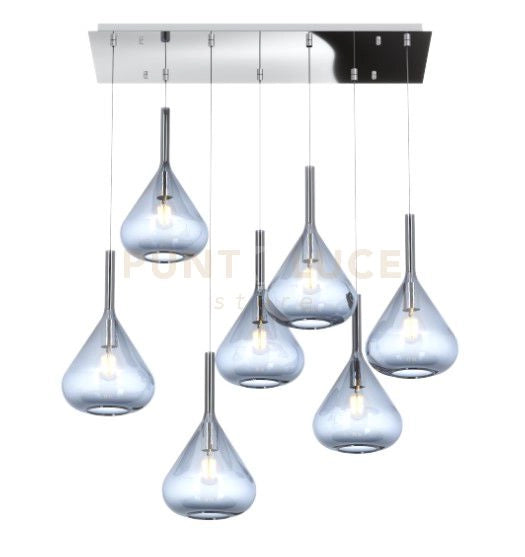 SOSPENSIONE CROMO 7 LUCI RETTANGOLARE VETRI BLU 1177CR-S7 R-BL