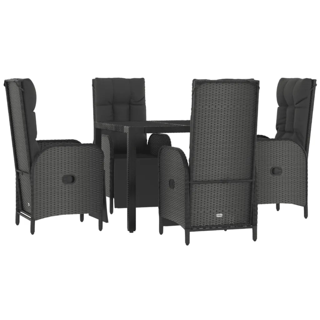 Set da Pranzo da Giardino 5 pz Nero con Cuscini in Polyrattan 3185060