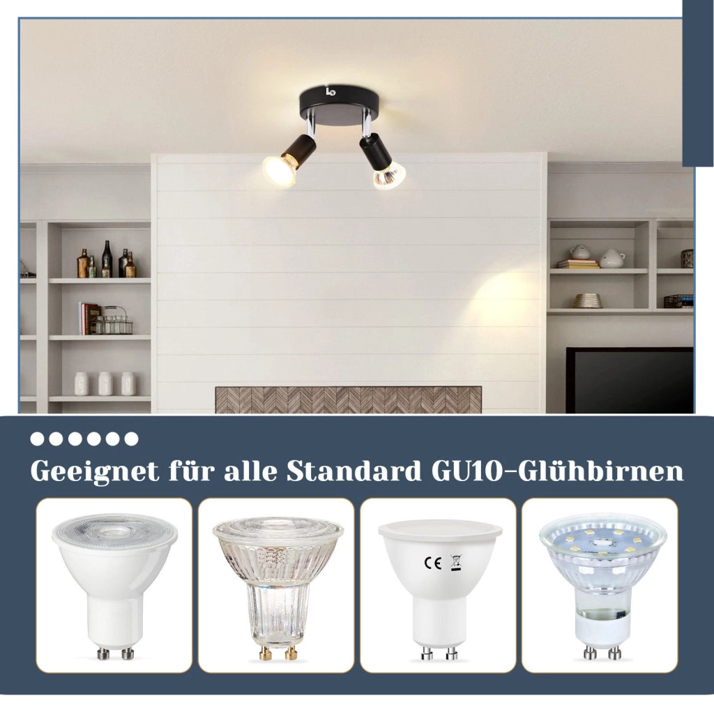 ZMH Faretto da soffitto neri 2 luci GU10 moderni rotondi orientabili 350° per camera letto soggiorno senza lampadina