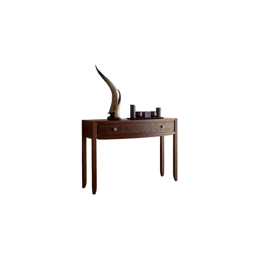 Consolle 1 cassetto in legno decoro foglia tinta noce l.120 p.40 h.83 - Mobili 2G