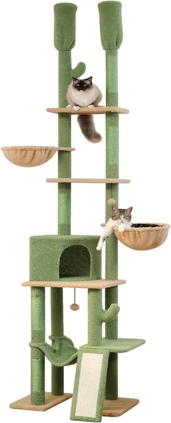 Albero per Gatti a 5 Livelli con Piattaforme da Soggiorno e Palline Pendenti - Altezza Regolabile (216-285cm)