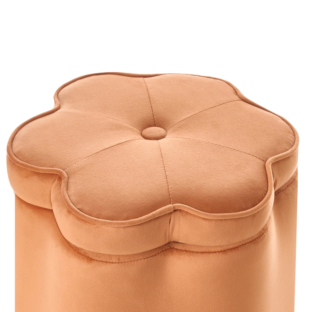 Pouf in velluto arancione con vano portaoggetti motivo floreale per soggiorno e camera da letto stile scandinavo
