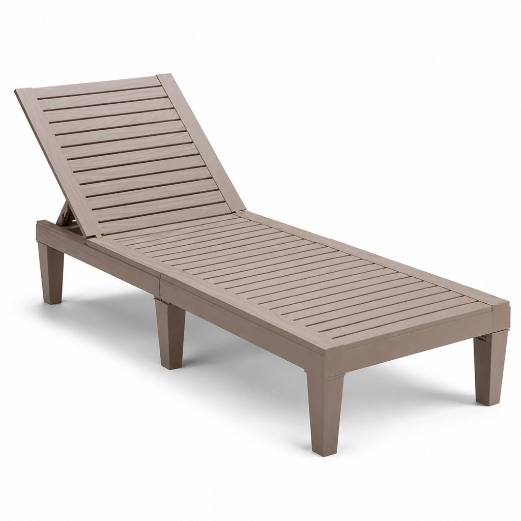 Lettino Prendisole Con Schienale Reclinabile 5 Posizioni In Polipropilene Effetto Legno Sdraio Da Piscina Giardino Spa 190 x 57.5 x 29 Cm Marrone