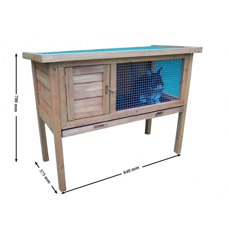 Conigliera in legno 91x45 cm – tetto bitumato, cassetto estraibile, rialzata per 2-3 conigli – CL1007 Foresta