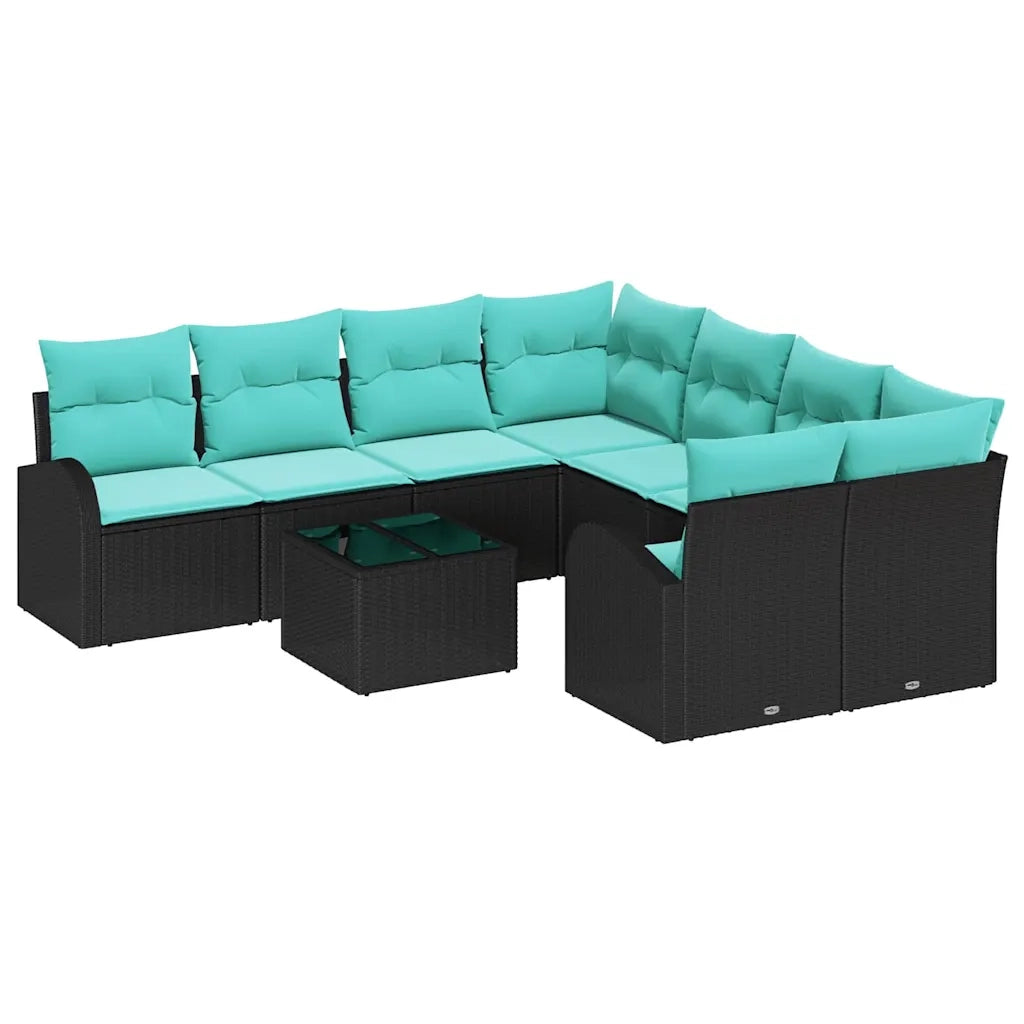Set di divani con cuscino 9 pcs Nero e Turchese polyrattan 3354655