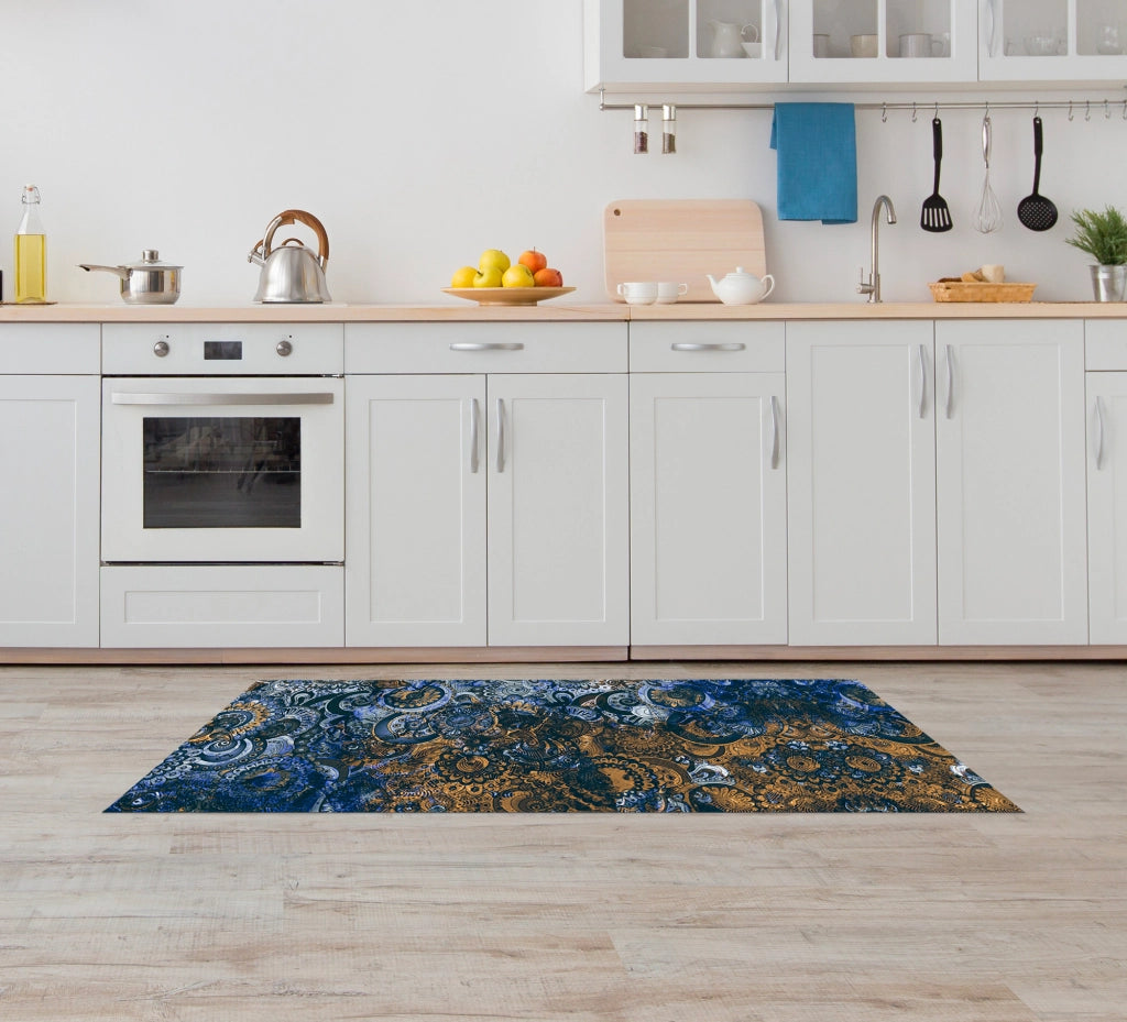 Tappeto passatoia fantasia made in Italy antiscivolo lavabile aderente Mandala Blunotte - 50x250 cm