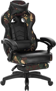 Sedia da ufficio sportiva sedia da gaming con poggiatesta cuscino lombare e poggiapiedi in similpelle mimetica nera 19_0000081