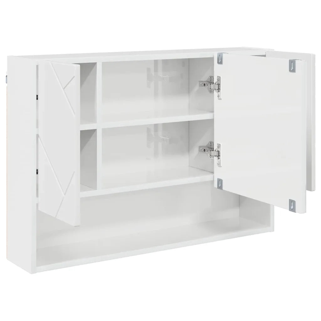 Mobiletto per specchio con porta Bianco Lucido 80 x 17 x 55 cm 883358