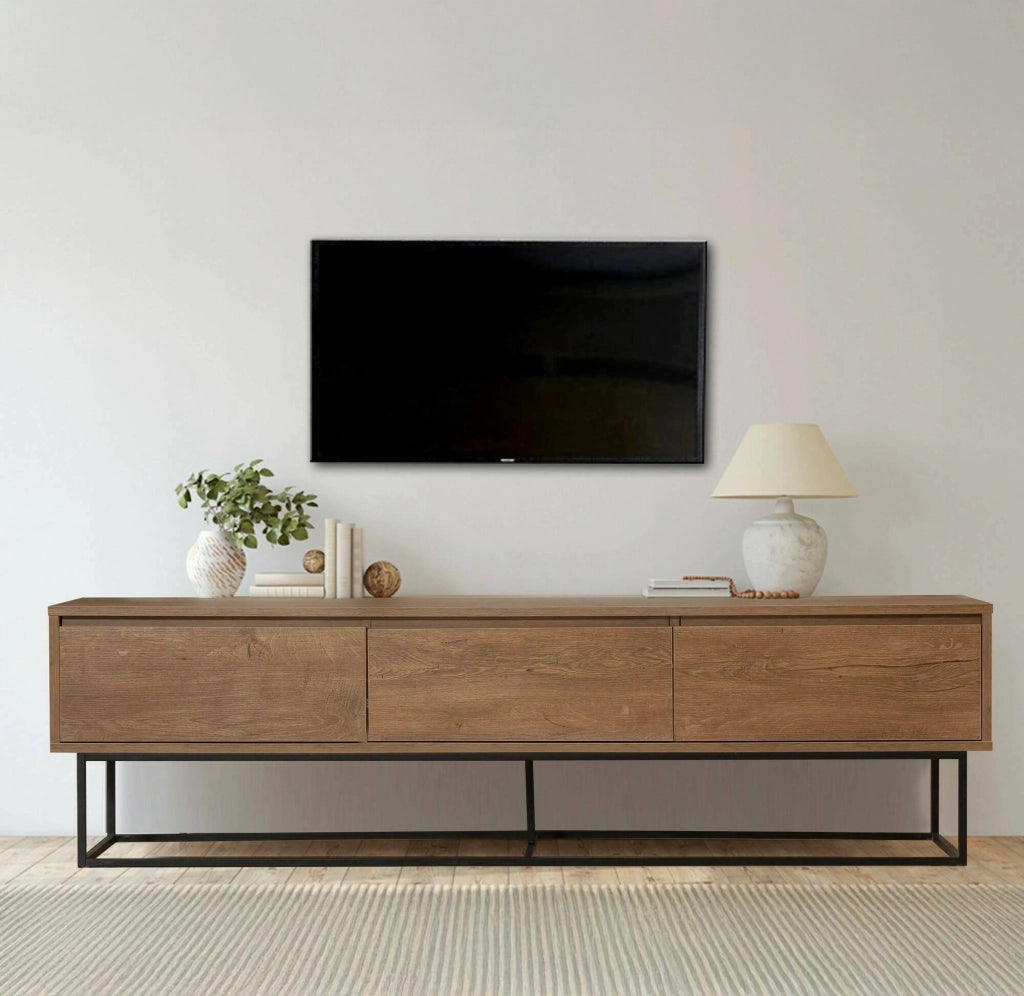 Mobile porta TV Iginia, Credenza da soggiorno, Armadio basso per TV, Base parete attrezzata, 180x40h50 cm, Noce e Nero