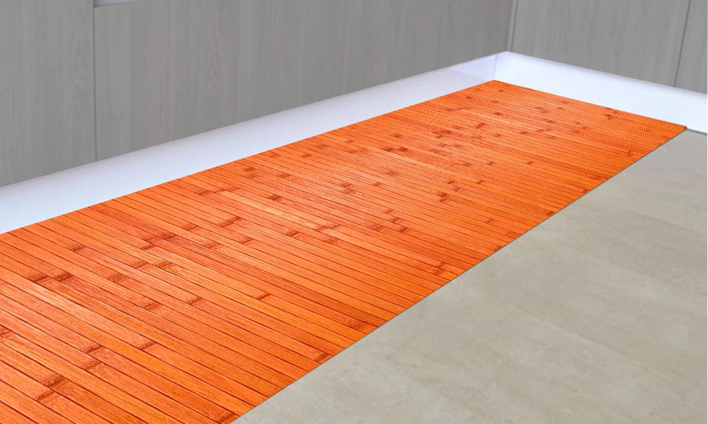 Tappeto Passatoia In Vero Bamboo Tappeto Cucina Ingresso In Legno Antiscivolo Aderente Lavabile E Antimacchia Tagliabile  - Arancione - 50x300 cm