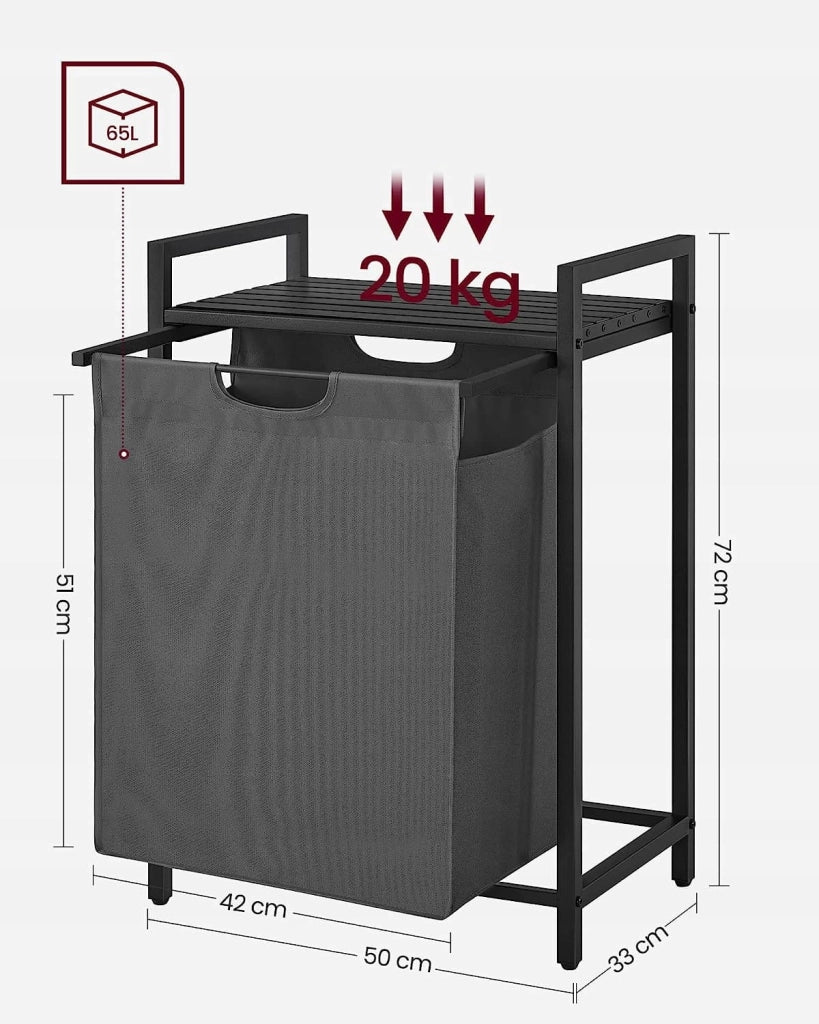 Cesto portabiancheria Valora grigio a scomparto singolo, stile loft, 65 l