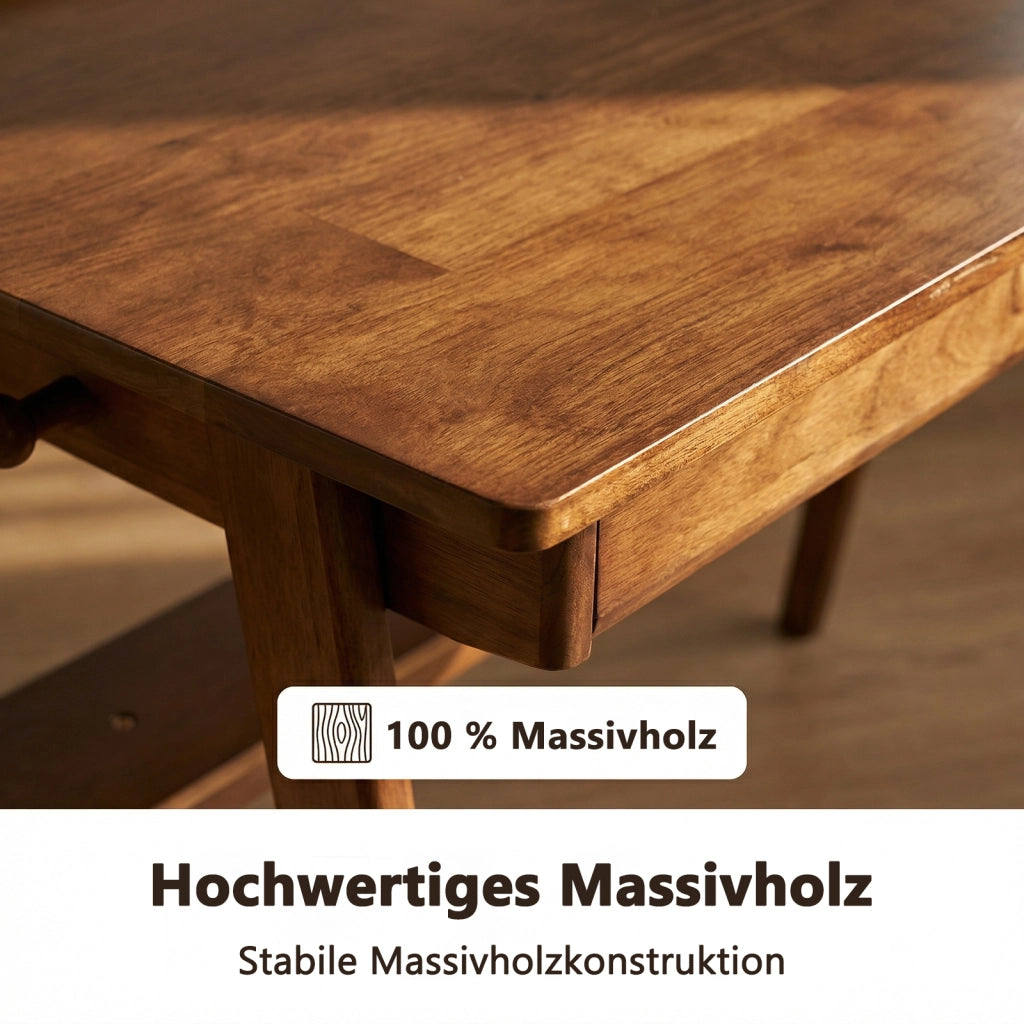 Scrivania in legno massiccio con 2 cassetti, ripiano contenitore e ganci laterali per studio e ufficio 120 × 60 cm