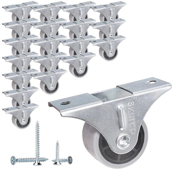 (20 pezzi) piccoli 30 mm ruote per mobili, pneumatici grigi, non sterzanti, per ruote di carrello, unidirezionali, con viti incluse (20)