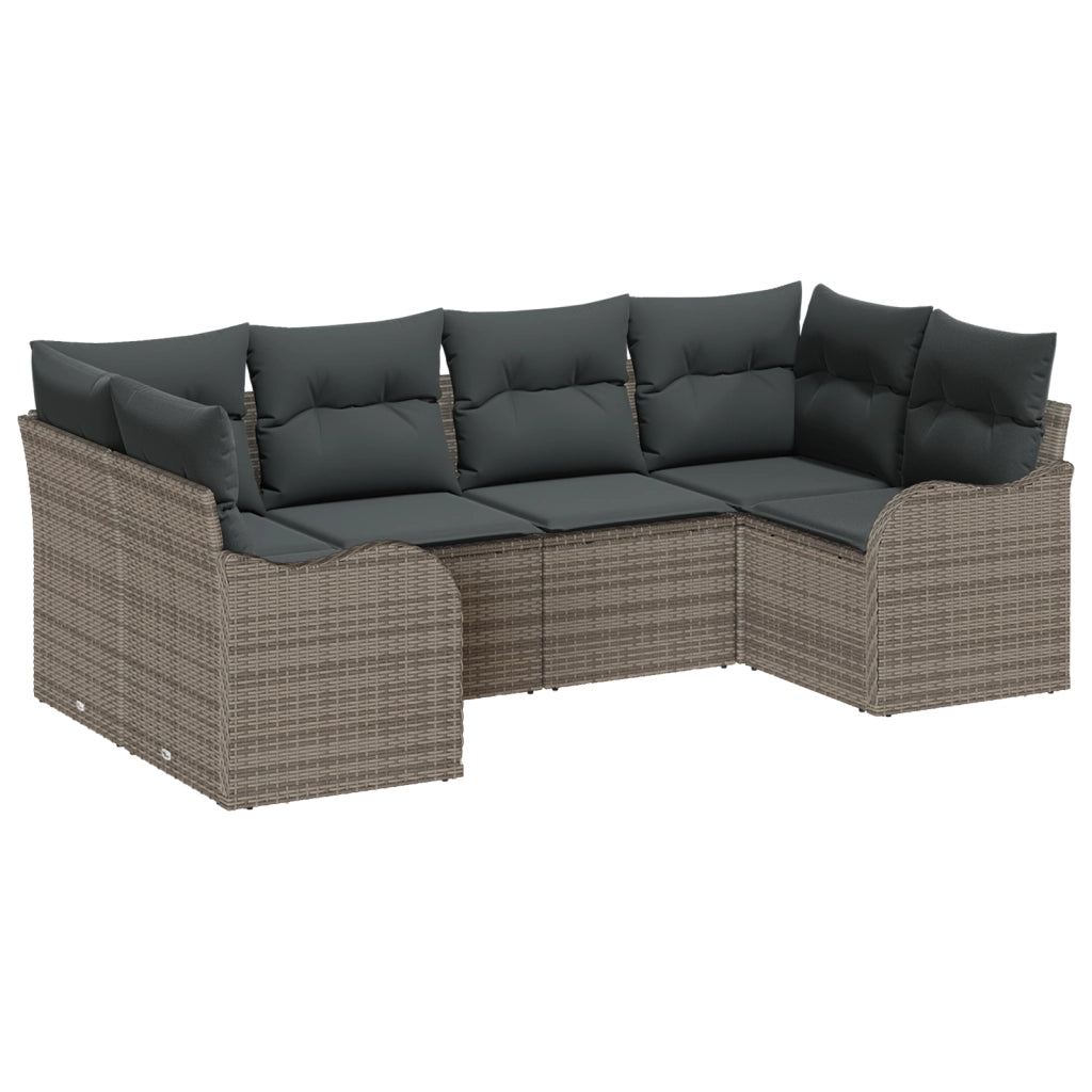 Set Divano da Giardino  6 Pezzi con Cuscini Grigio Polyrattan