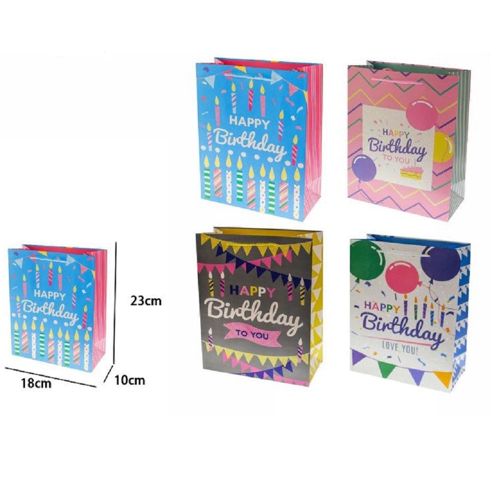 Trade Shop - Set 3 Buste Busta Regalo Happy Birthday Compleanno 23x18x10cm 69969 Vari Modelli -