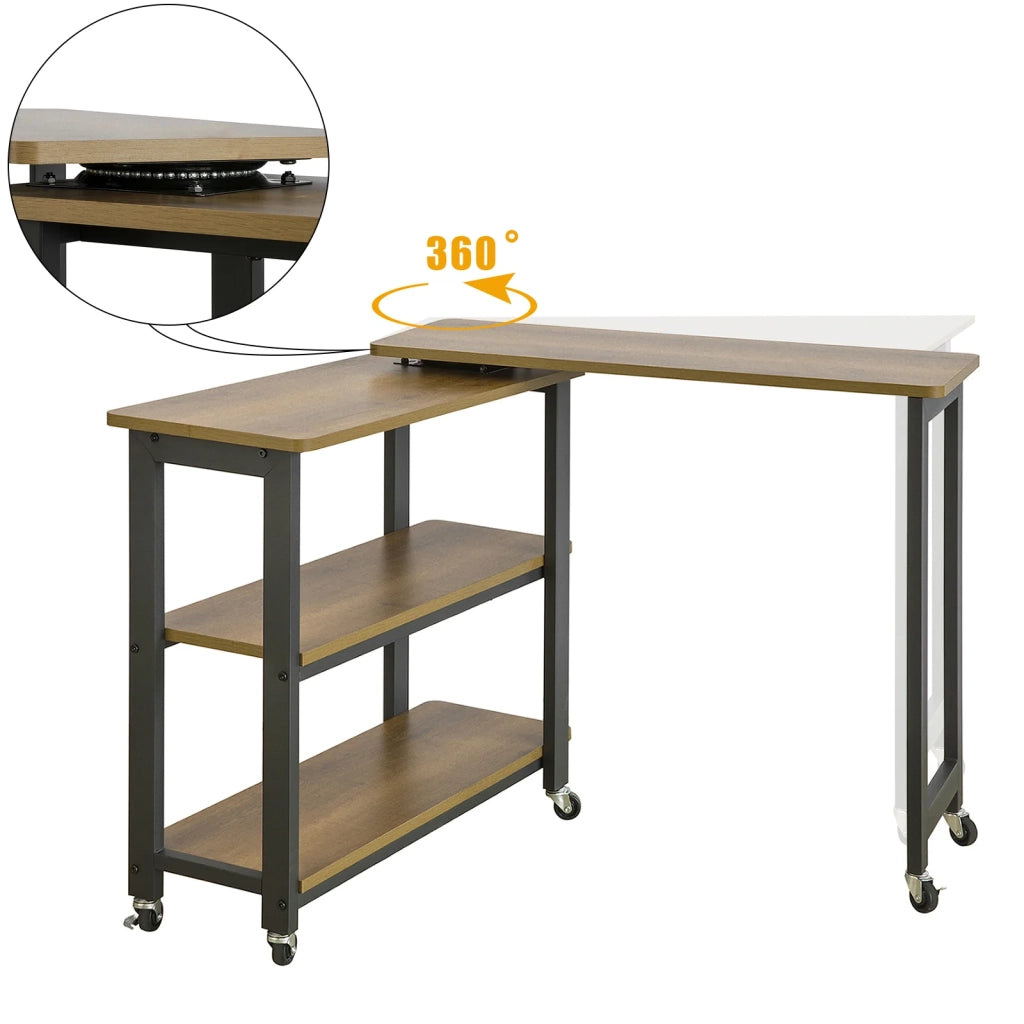 Tavolino da caffè con ruote Tavolini Comodino Piccolo, Scrivania ad angolo Consolle Porta Stampante, L133xP69xA30cm, Marrone scuro FWT83-PF
