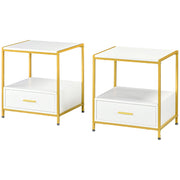 EasyComfort Set di 2 Comodini Moderni con Cassetto e Ripiano Aperto, 50x40x55cm, Bianco e Oro