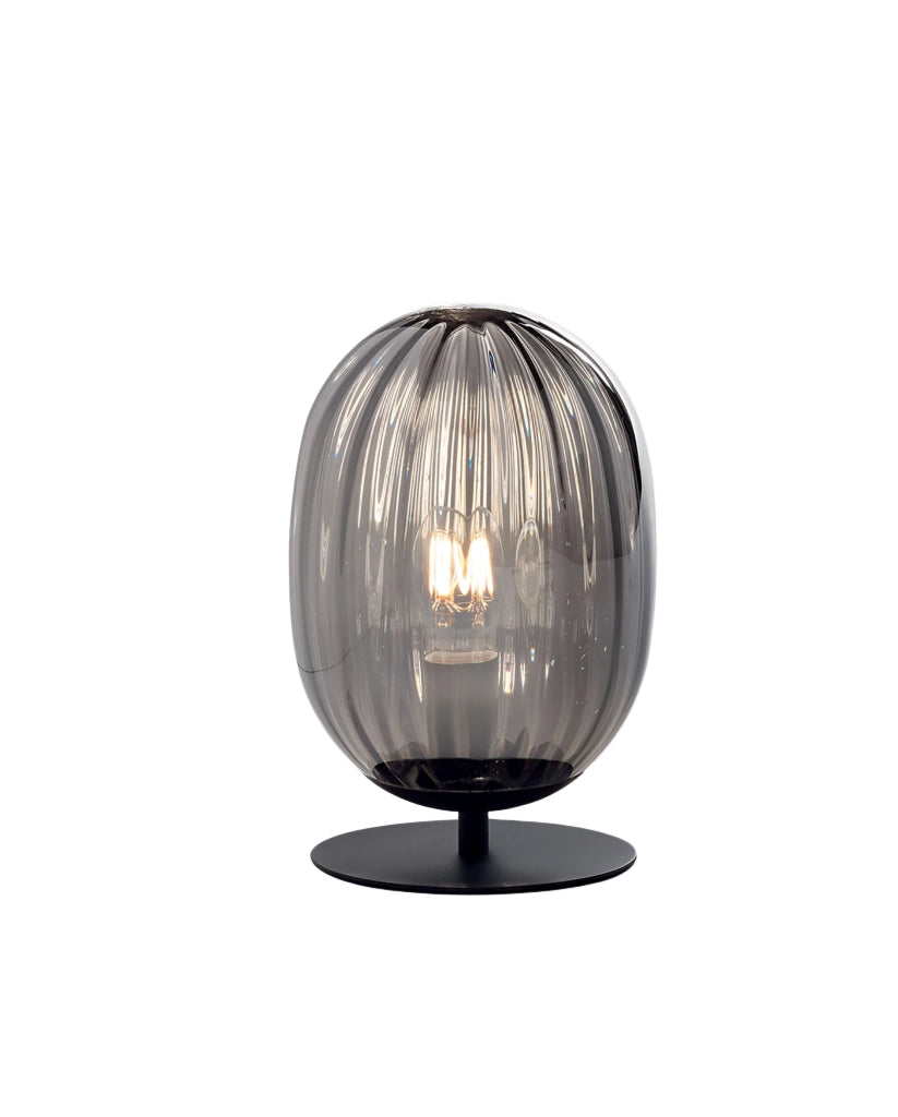 Infinity Lampada da Tavolo Fumé in Metallo e Vetro Soffiato, Design Elegante con Attacco E27, Struttura Resistente 280mm x 180mm, Classe 2