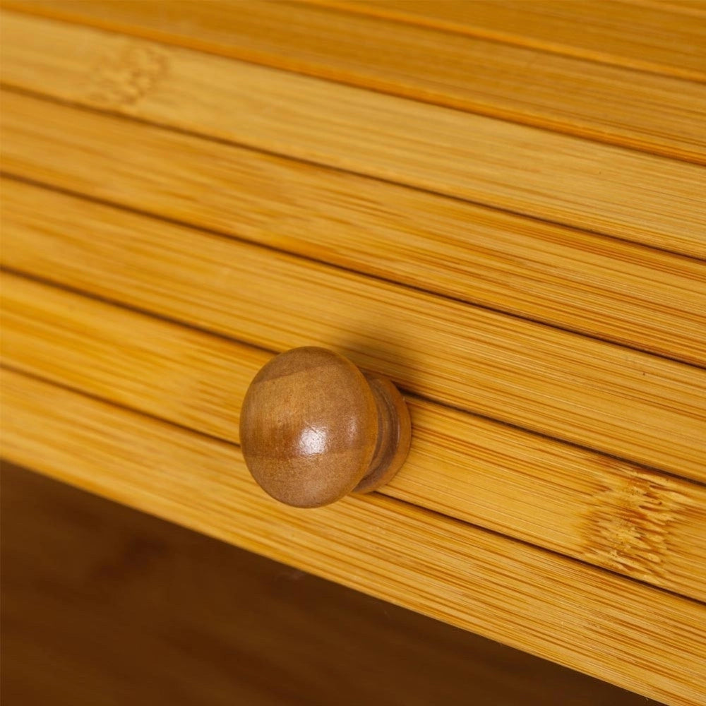 Trade Shop - Portapane In Legno Di Bambu' Cucina Cassetto Porta Pane Con Apertura Serrandina -