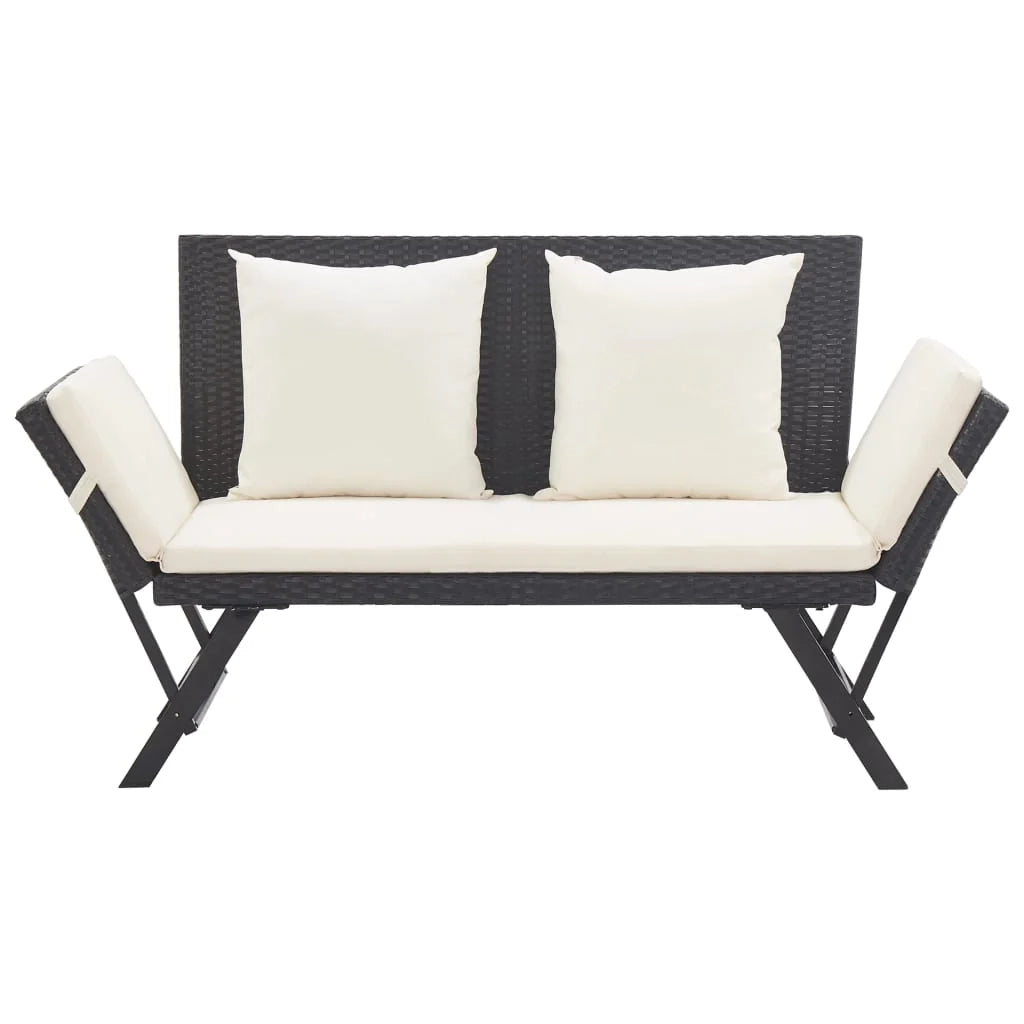 Panca da giardino mobili da esterno per patio mobili da terrazza con cuscini 176 cm resina intrecciata nera 02_0011594