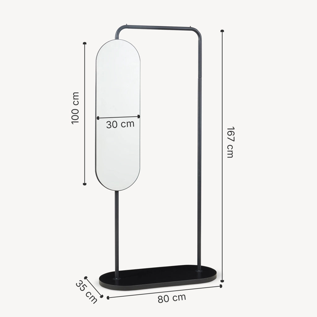 Stand Appendiabiti Vamn con Specchio Girevole 167 x 80 x 35 cm - Nero [en.casa]
