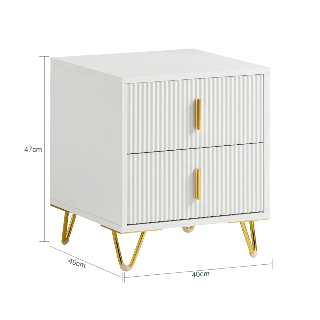 SoBuy Set di 2 Comodino Camera da Letto - Comodino con 2 Cassetti, Tavolino Salotto - Moderna Cassettiera L40 x P40 x A47 cm Bianco FBT115-Wx2