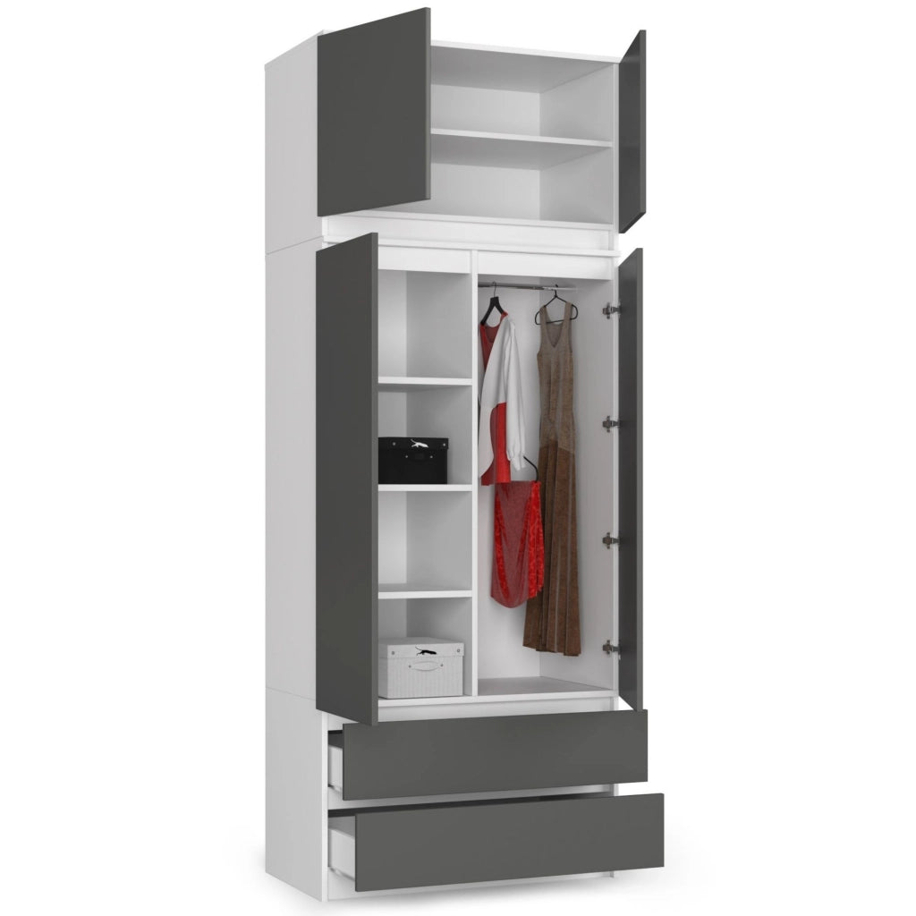 Sopralzo per armadio AKORD S90 Bianco 90 cm 2 ante inserto frontale Grigio Grafite 90x51x55 cm