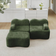 Divano angolare modulare senza struttura con pouf e cuscino bracciolo mobile in velluto verde per casa