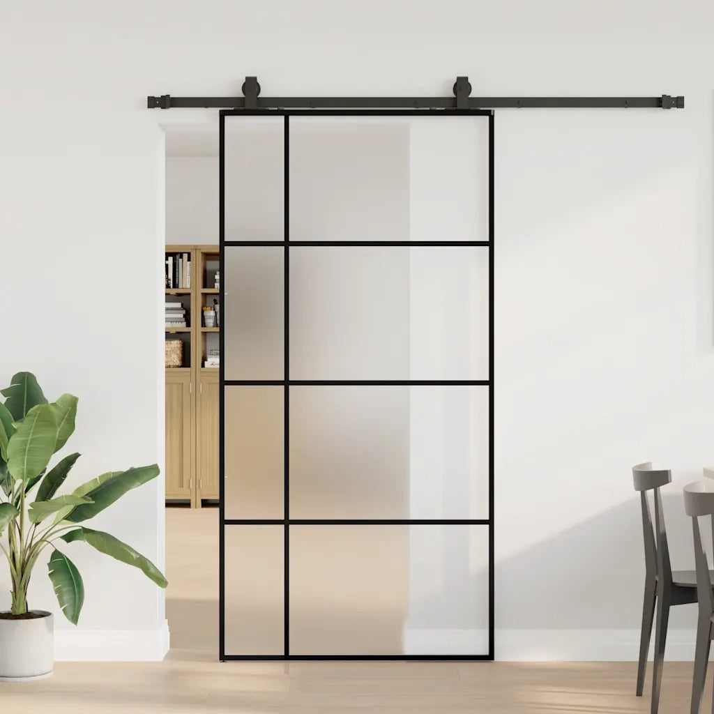 Porta Scorrevole con Ferramenta Nera 102,5x205 cm in Vetro ESG 3375873