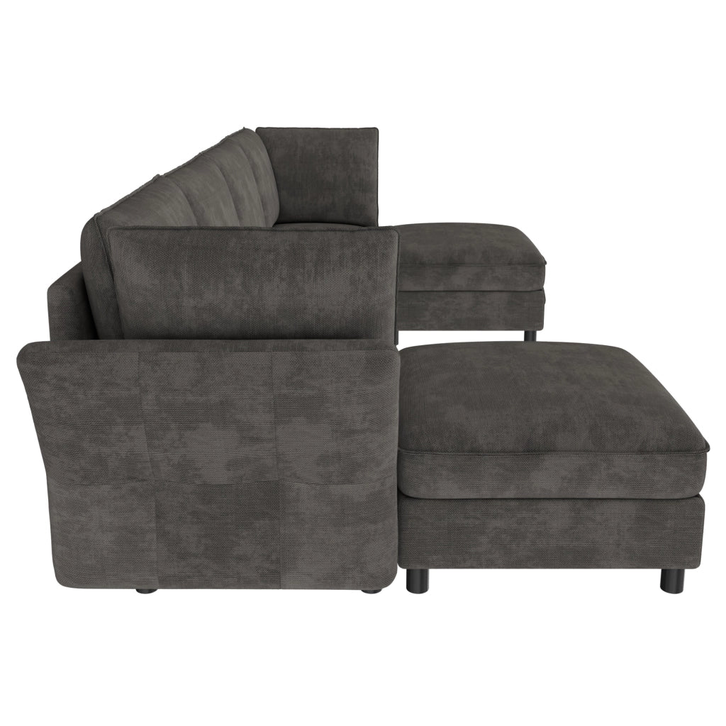 Divano modulare a U con 2 pouf contenitore, 6-7 posti, rivestimento in chenille, colore grigio