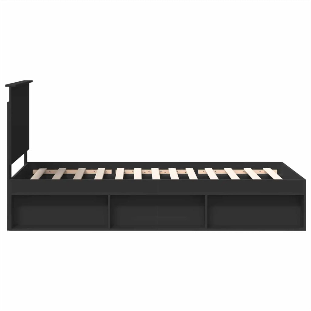 Struttura del letto con testiera Nero 90 x 200 cm Pino massello