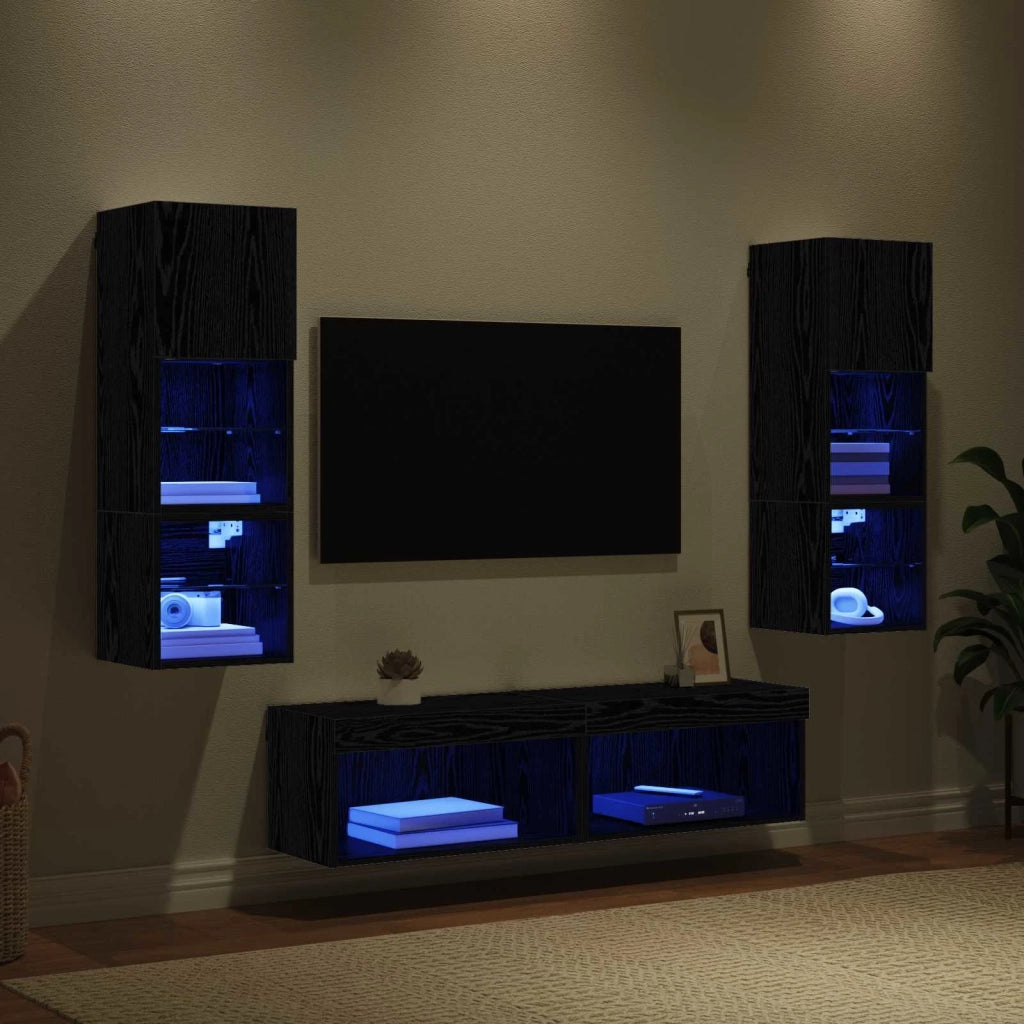 Mobile TV da Parete 6 pz-Set di 6 Credenza per TV sospesa Rovere Nero Legno multistrato 430424