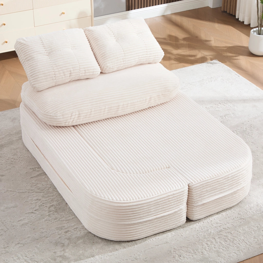 Divano convertibile 2 in 1 con braccioli rimovibili, portabicchieri doppi e schienale alto in velluto a coste beige