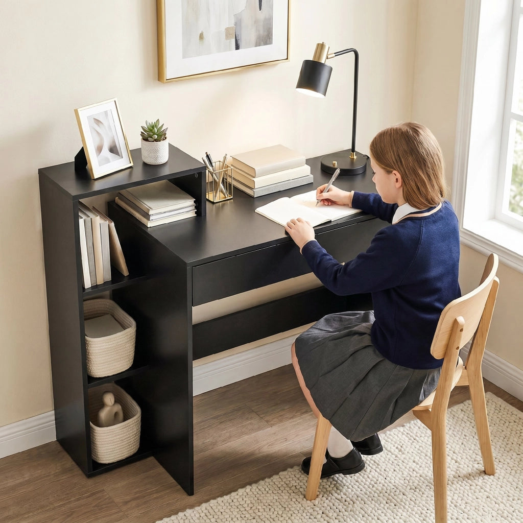 Scrivania con cassetto e scaffali ¨C Zephmum ¨C Nero 100x40x90 cm