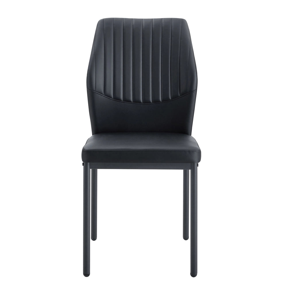 Sedia da Pranzo Set da 4 con Schienale Ergonomico Imbottito e Gambe in Metallo, PU Nero, 93 cm
