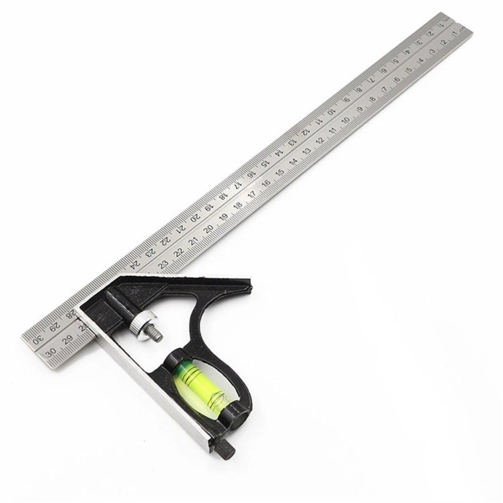 Trade Shop - Squadra Combinata Con Livella Metrica A Bolla In Alluminio Angolo 45°90° 300m -