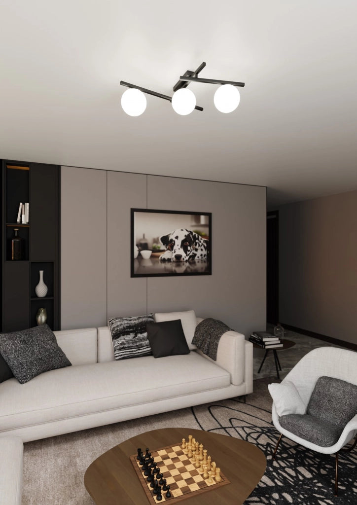 Plafoniera Emibig Smart 3 luci E14 nero/opale dimmer