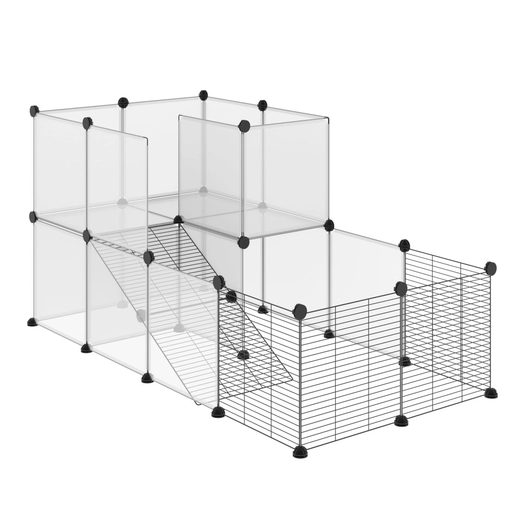 Recinto per Animali Modulabile 140x70x70 cm con Pannelli 35x35 cm in Acciaio e PP Nero